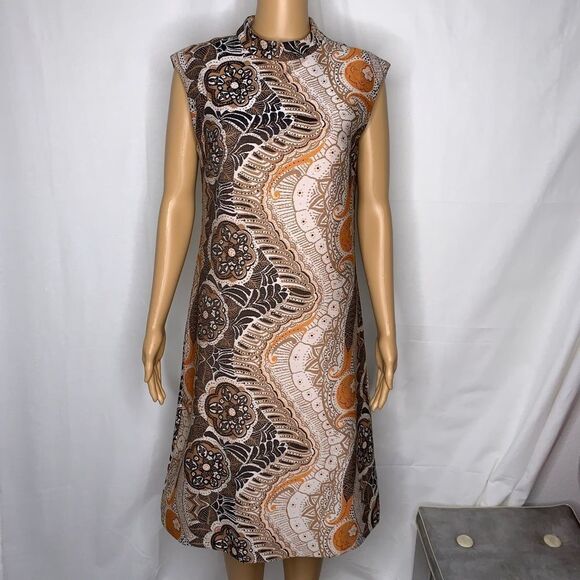 Sacony Vintage Textile Pattern Dress Boho Groovy - Picture 1 of 6